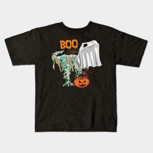 Ghost Dinosaur T-rex Funny Boo Halloween Boys Men Pumpkin Shirt Kids T-Shirt